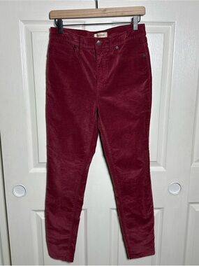 Madewell 10” High Rise Skinny Pants Women's 29 Red Velvet Stretch Fabric Ankle